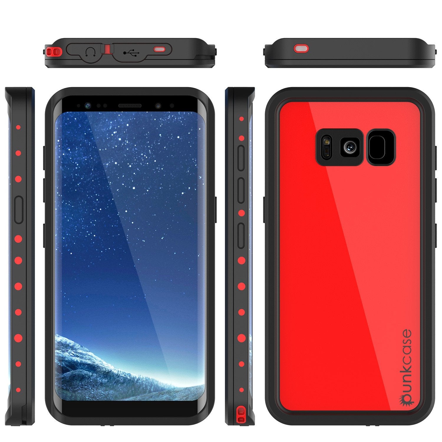Galaxy S8 waterproof Case, Punkcase [StudStar Series] Slim Fit, RED