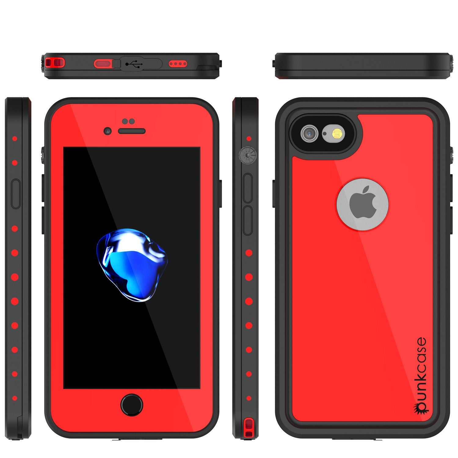 iPhone 7 Waterproof IP68 Case, Punkcase [Red] [StudStar Series] [Slim Fit] [Dirtproof] [Snowproof]