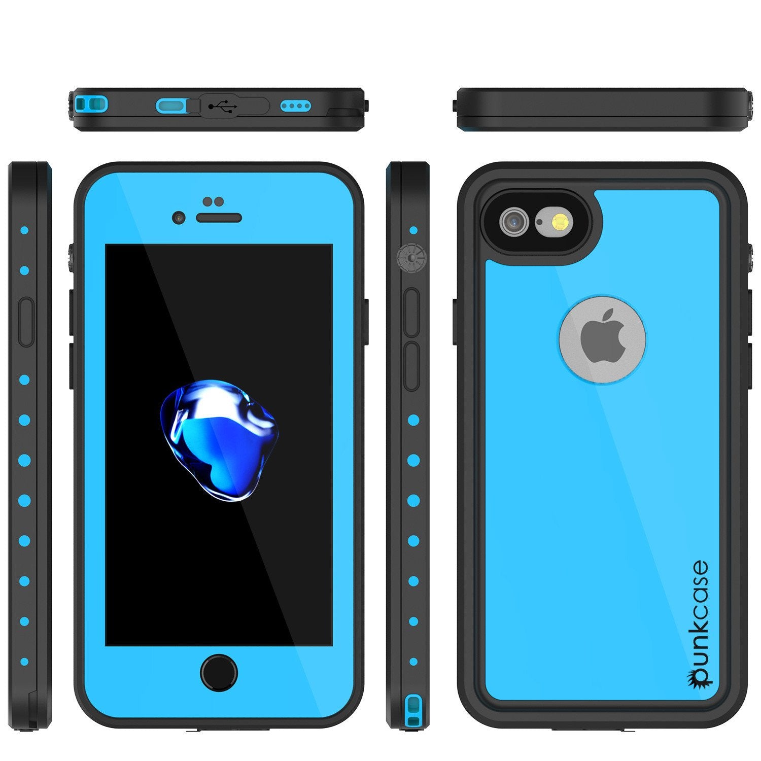 iPhone 7 Waterproof Case, Punkcase [Light Blue] [StudStar Series] [Slim Fit] [IP68 Certified] [Shockproof] [Dirtproof] [Snowproof] Armor Cover for Apple iPhone 7 & 7s