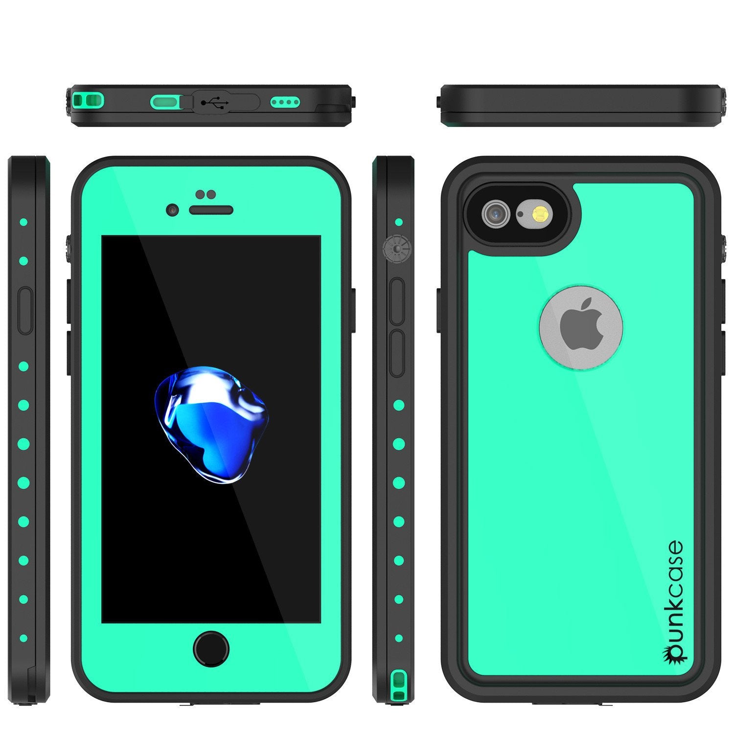 iPhone 7 Waterproof Case, Punkcase [Teal] [StudStar Series] [Slim Fit] [IP68 Certified] [Shockproof] [Dirtproof] [Snowproof] Armor Cover for Apple iPhone 7 & 7s