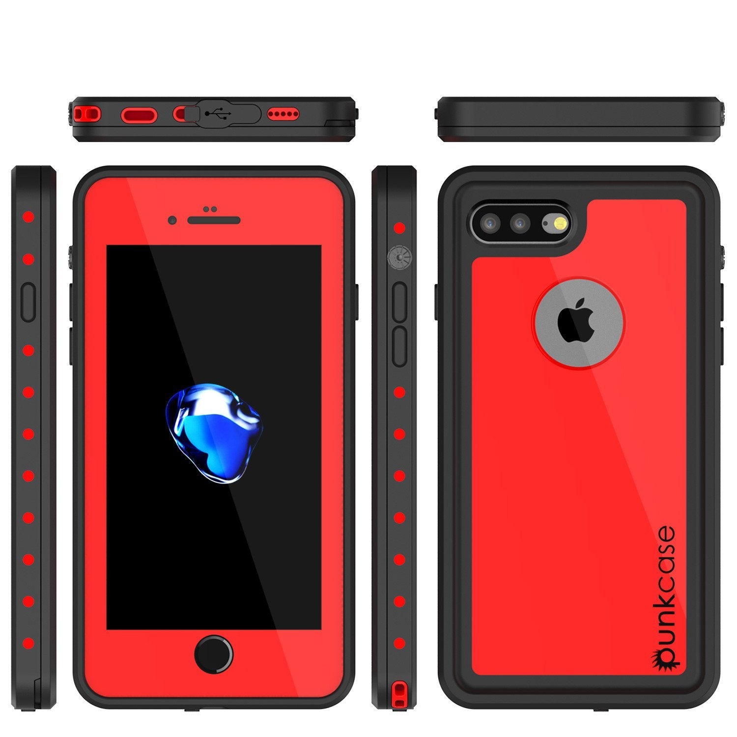 iPhone 8+ Plus Waterproof IP68 Case, Punkcase [Red] [StudStar Series] [Slim Fit] [Dirtproof]