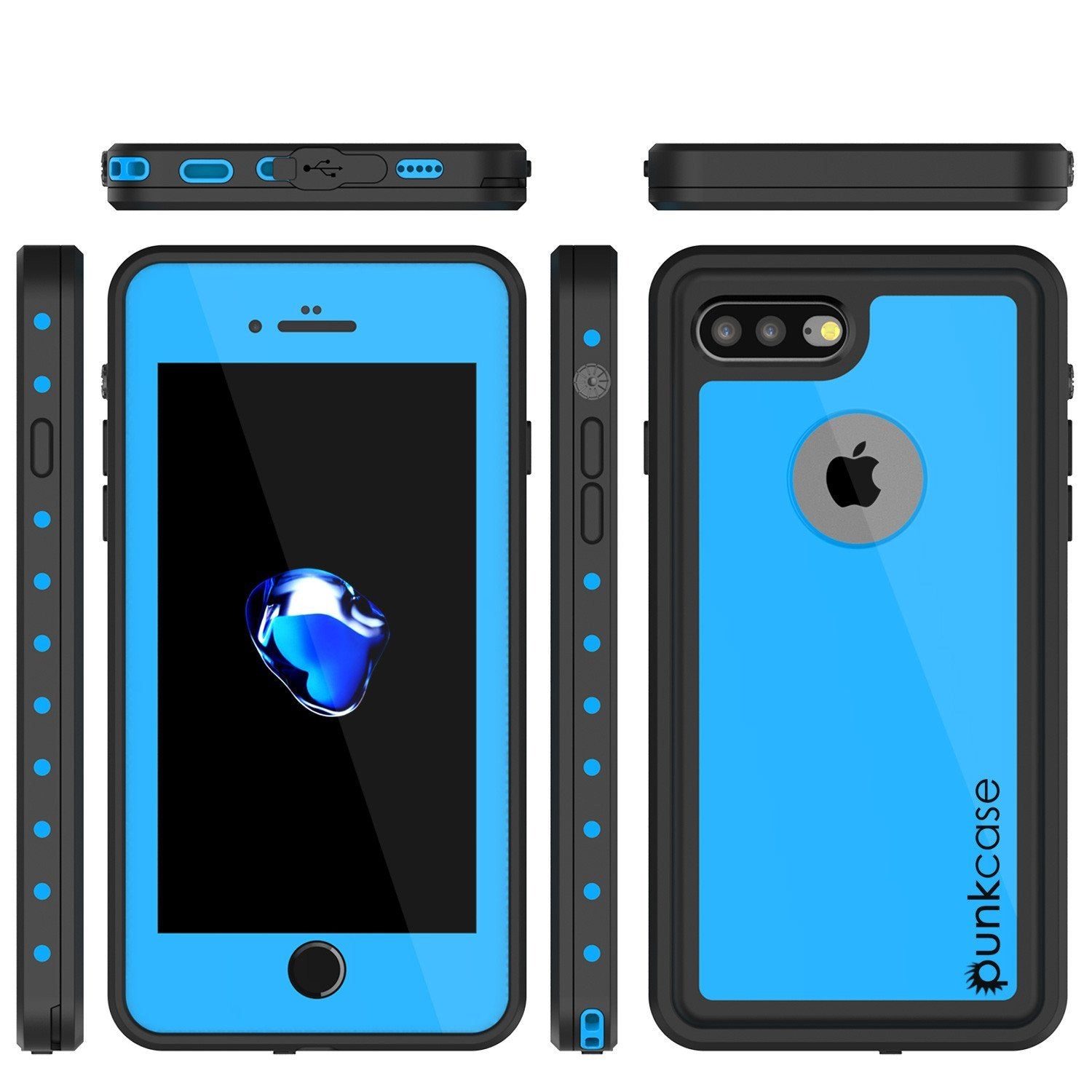 iPhone 8+ Plus Waterproof IP68 Case, Punkcase [Light Blue] [StudStar Series] [Slim Fit] [Dirtproof]