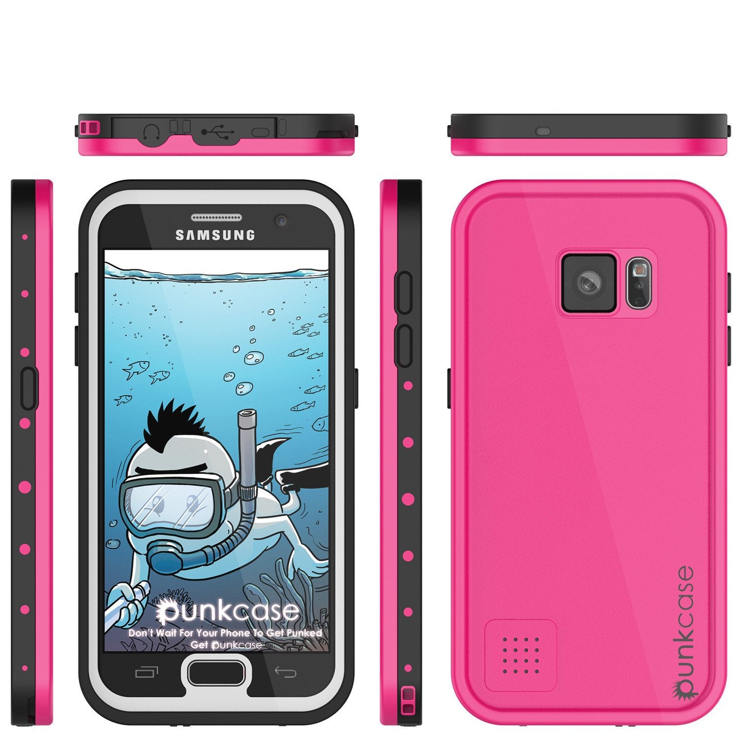 Galaxy S7 Waterproof Case PunkCase StudStar Pink Thin 6.6ft Underwater IP68 Shock/Dirt/Snow Proof