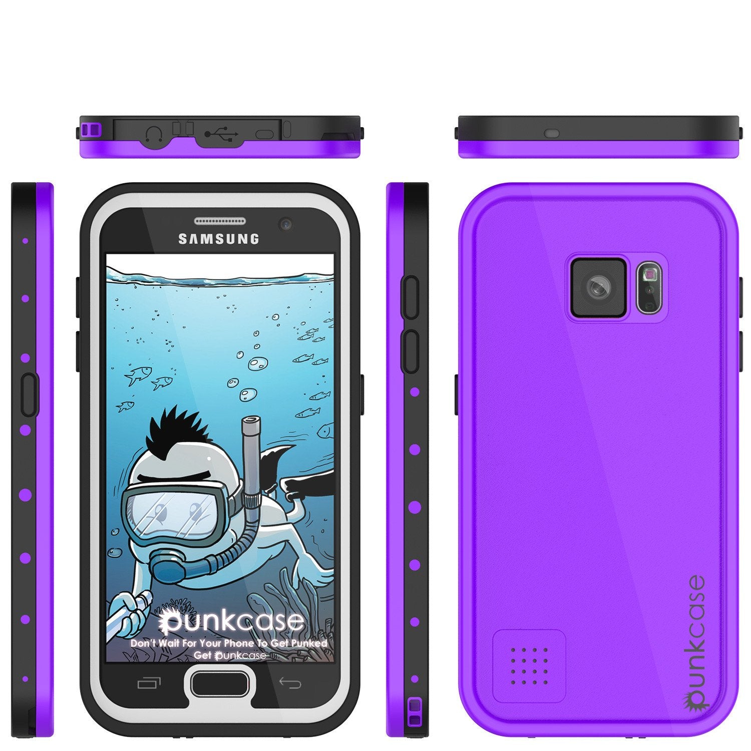 Galaxy S7 Waterproof Case PunkCase StudStar Purple Thin 6.6ft Underwater IP68 Shock/Dirt/Snow Proof