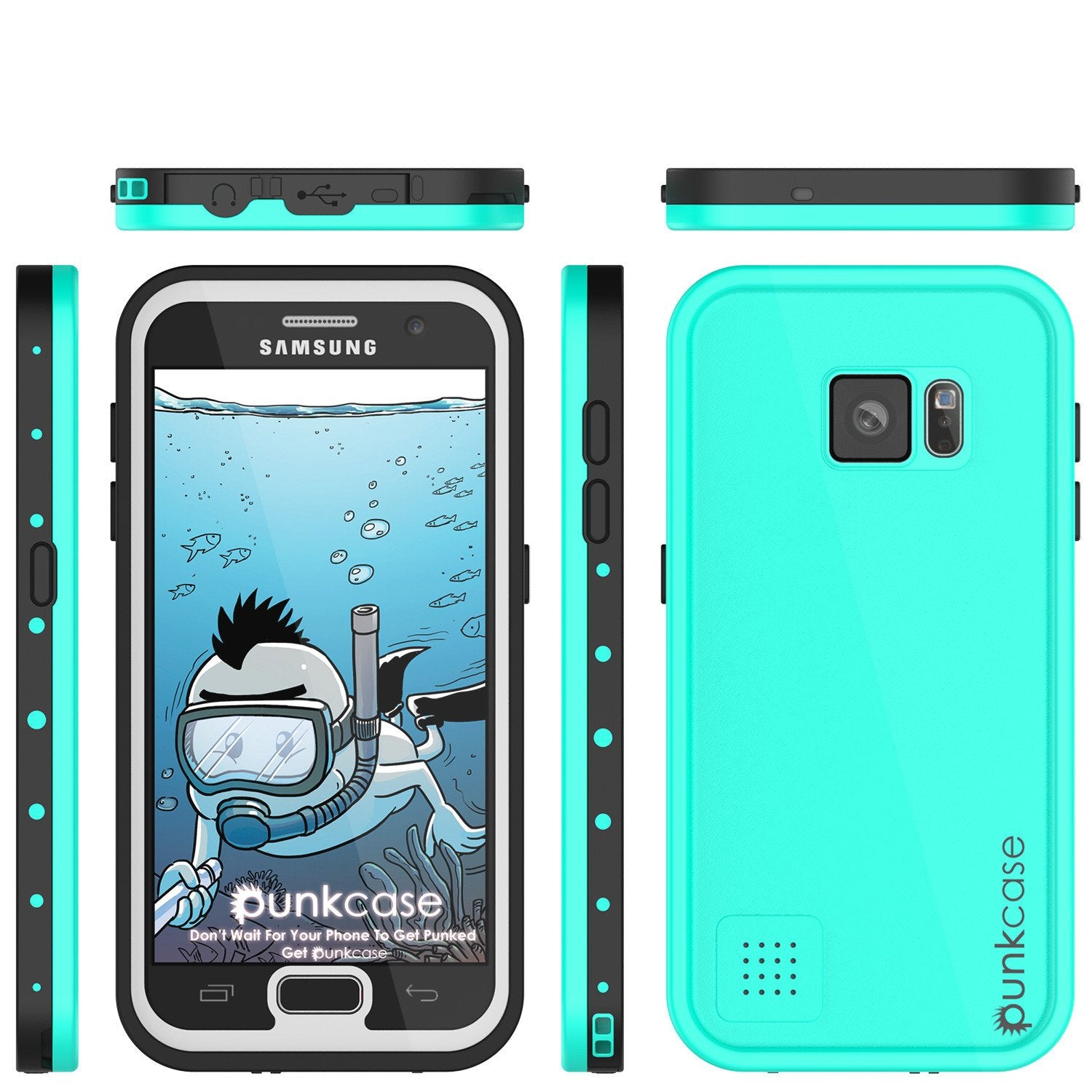 Galaxy S7 Waterproof Case PunkCase StudStar Teal Thin 6.6ft Underwater IP68 Shock/Dirt/Snow Proof