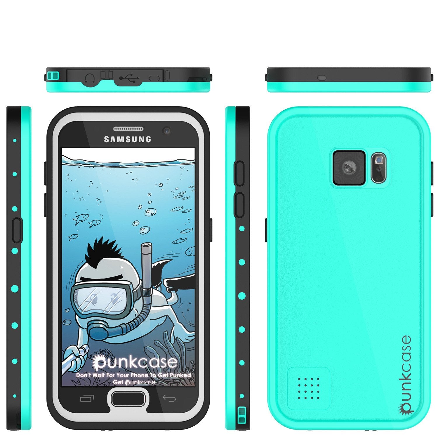 Galaxy S7 Waterproof Case PunkCase StudStar Teal Thin 6.6ft Underwater IP68 Shock/Dirt/Snow Proof