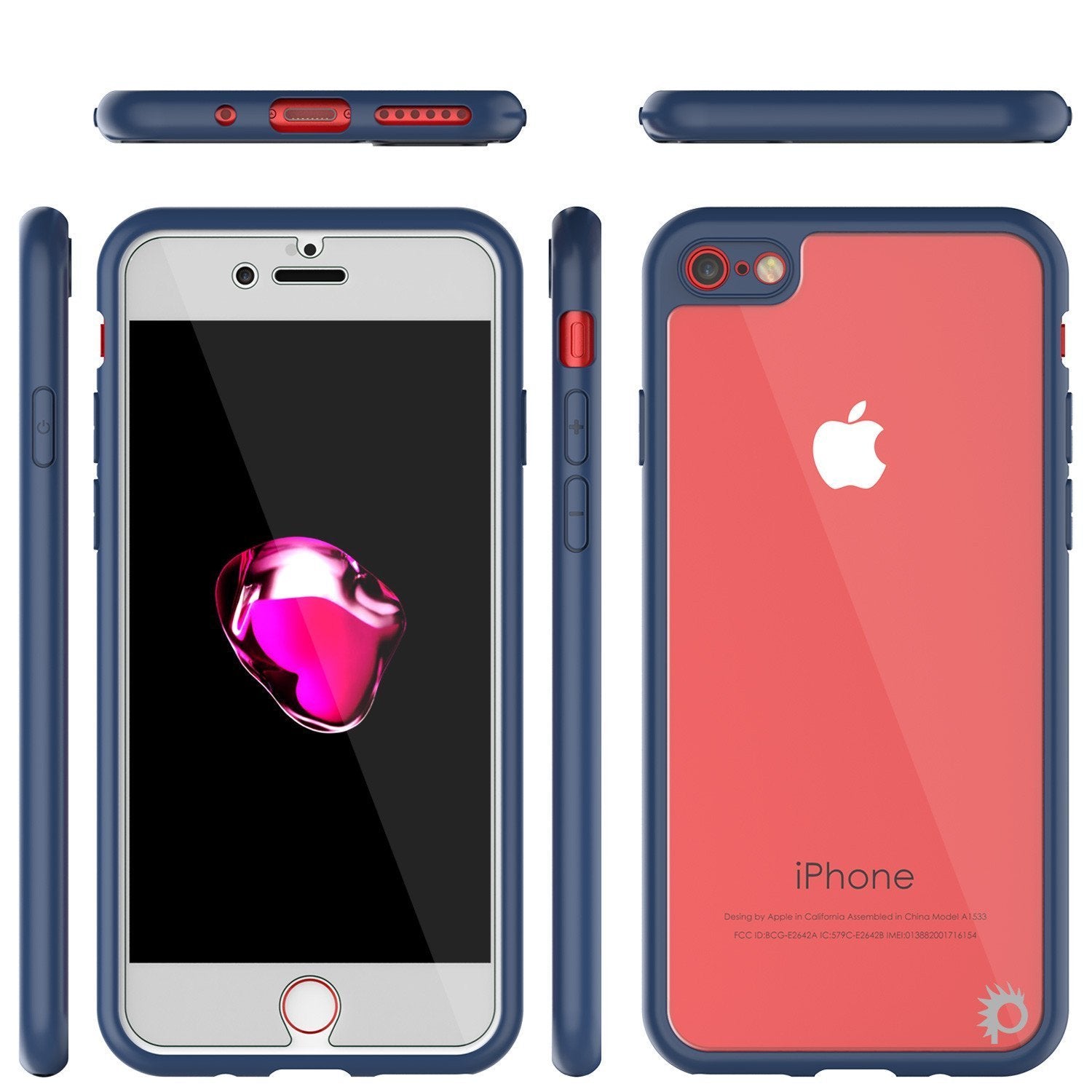 iPhone 8 Case [MASK Series] [NAVY] Full Body Hybrid Dual Layer TPU Cover W/ protective Tempered Glass Screen Protector