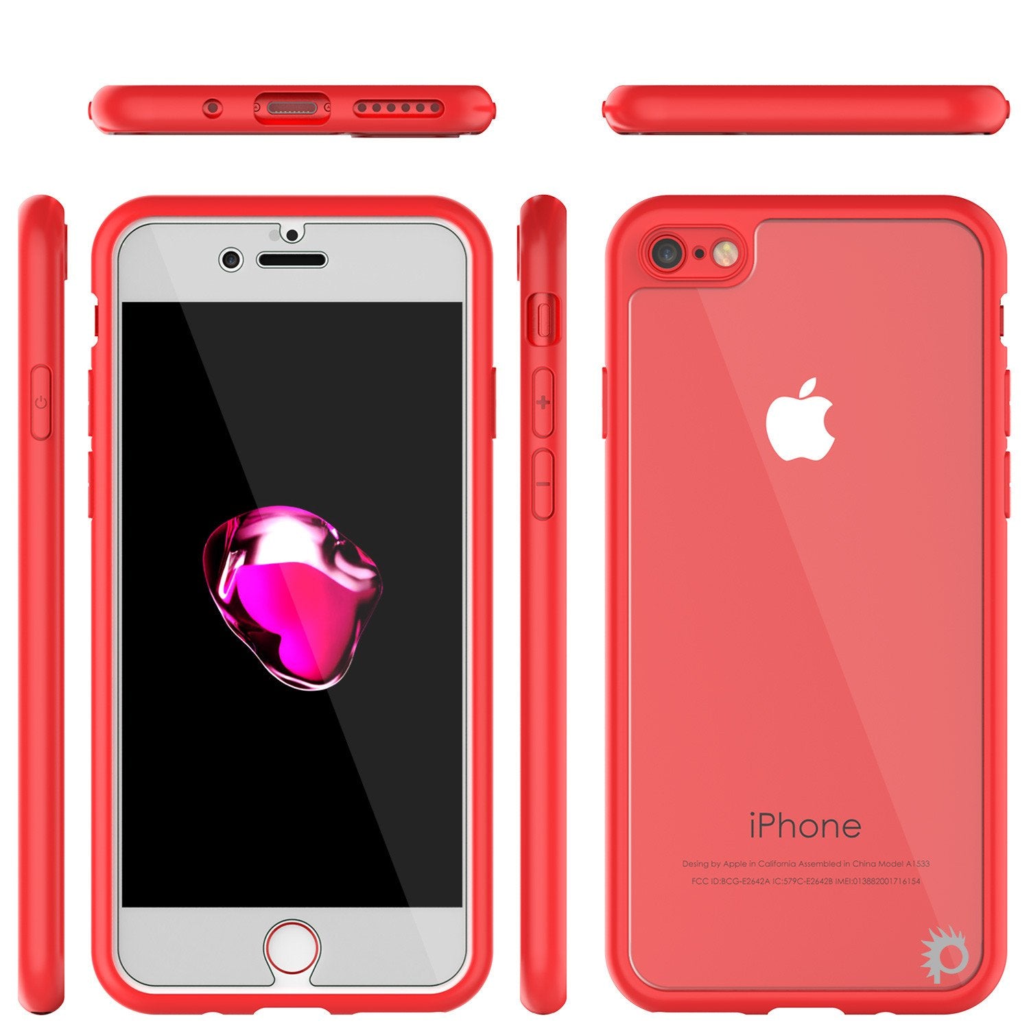 iPhone 7 Case [MASK Series] [RED] Full Body Hybrid Dual Layer TPU Cover W/ protective Tempered Glass Screen Protector