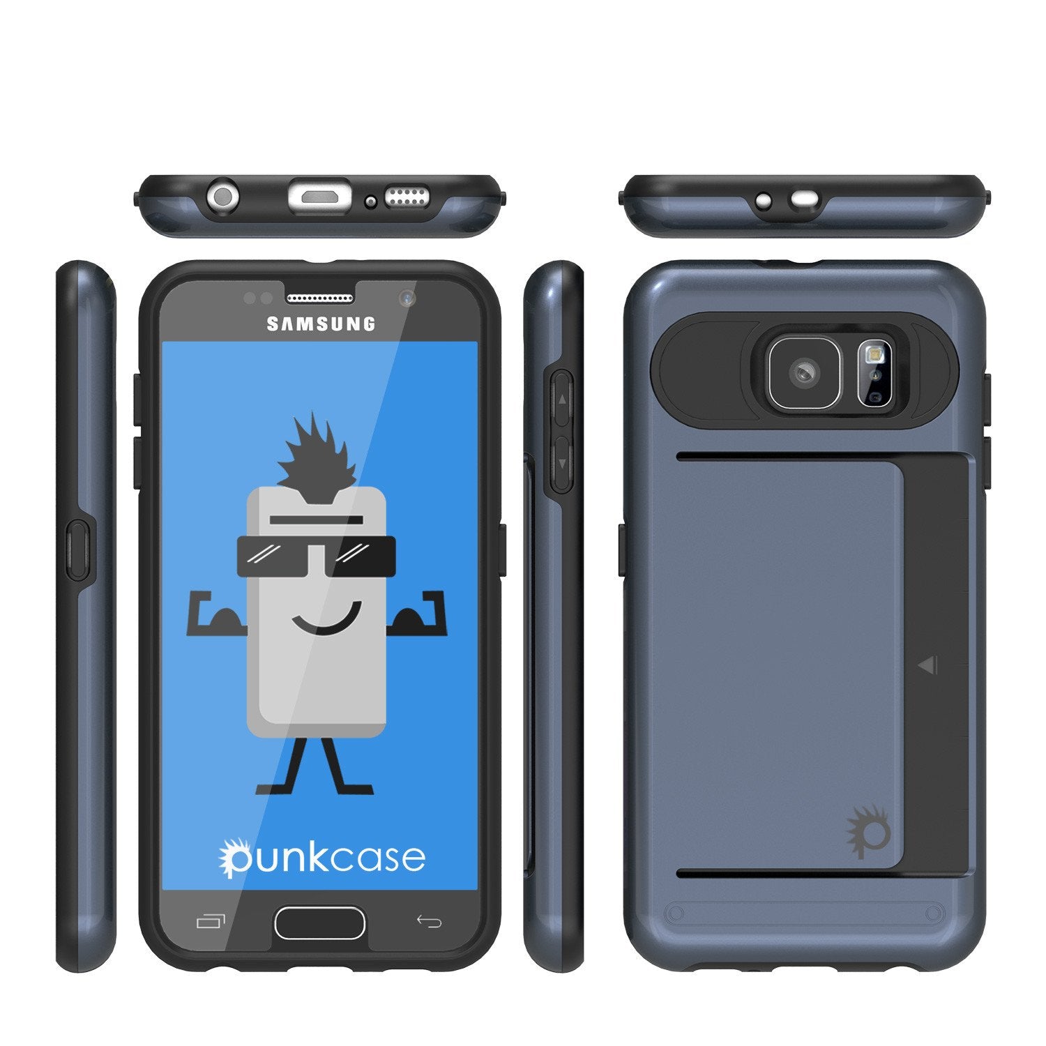 Galaxy s6 Case PunkCase CLUTCH Navy Series Slim Armor Soft Cover Case w/ Tempered Glass