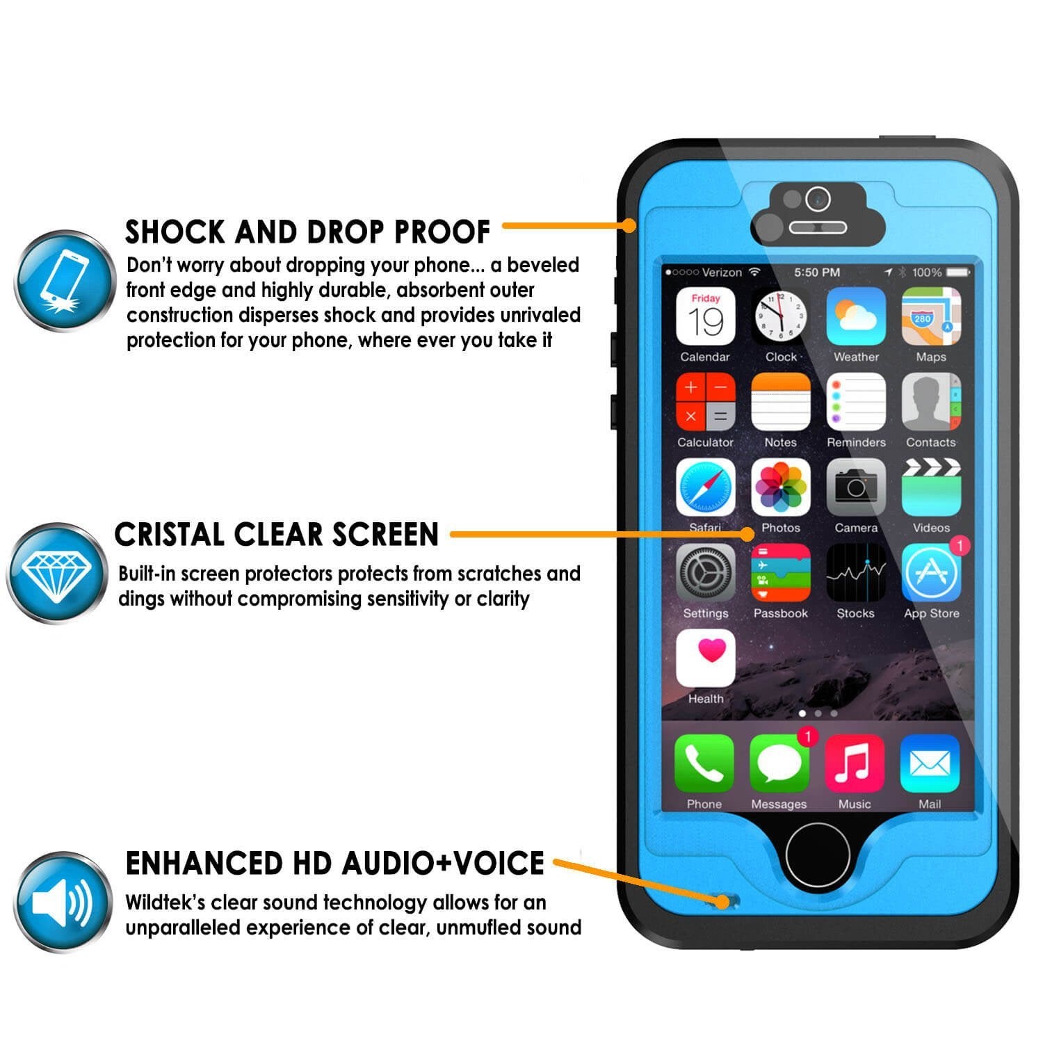 iPhone SE/5S/5 Waterproof Case PunkCase StudStar Light Blue Shock/Dirt/Snow Proof, Lifetime Warranty