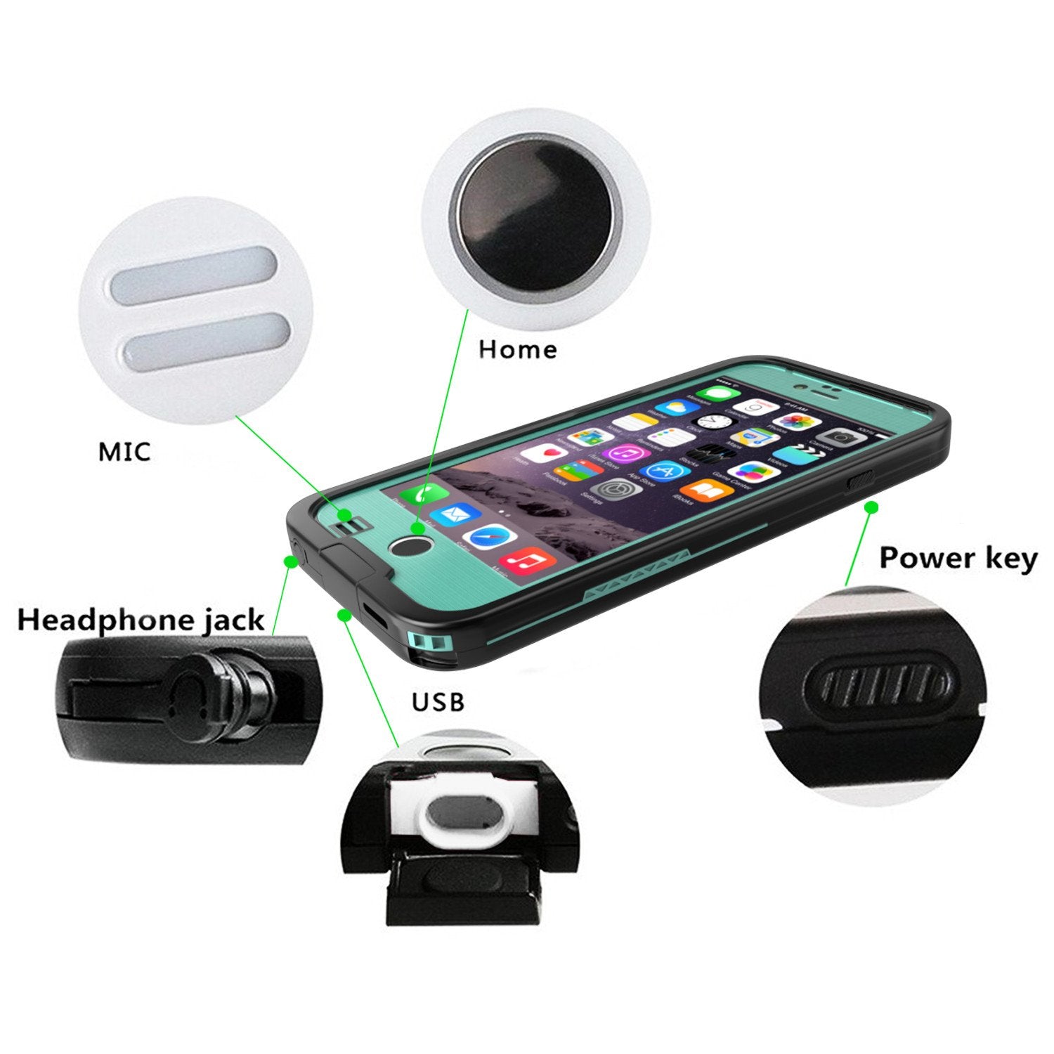 iPhone 6S/6 Waterproof Case, Punkcase SpikeStar Teal | Thin Fit 6.6ft Underwater IP68 | Warranty