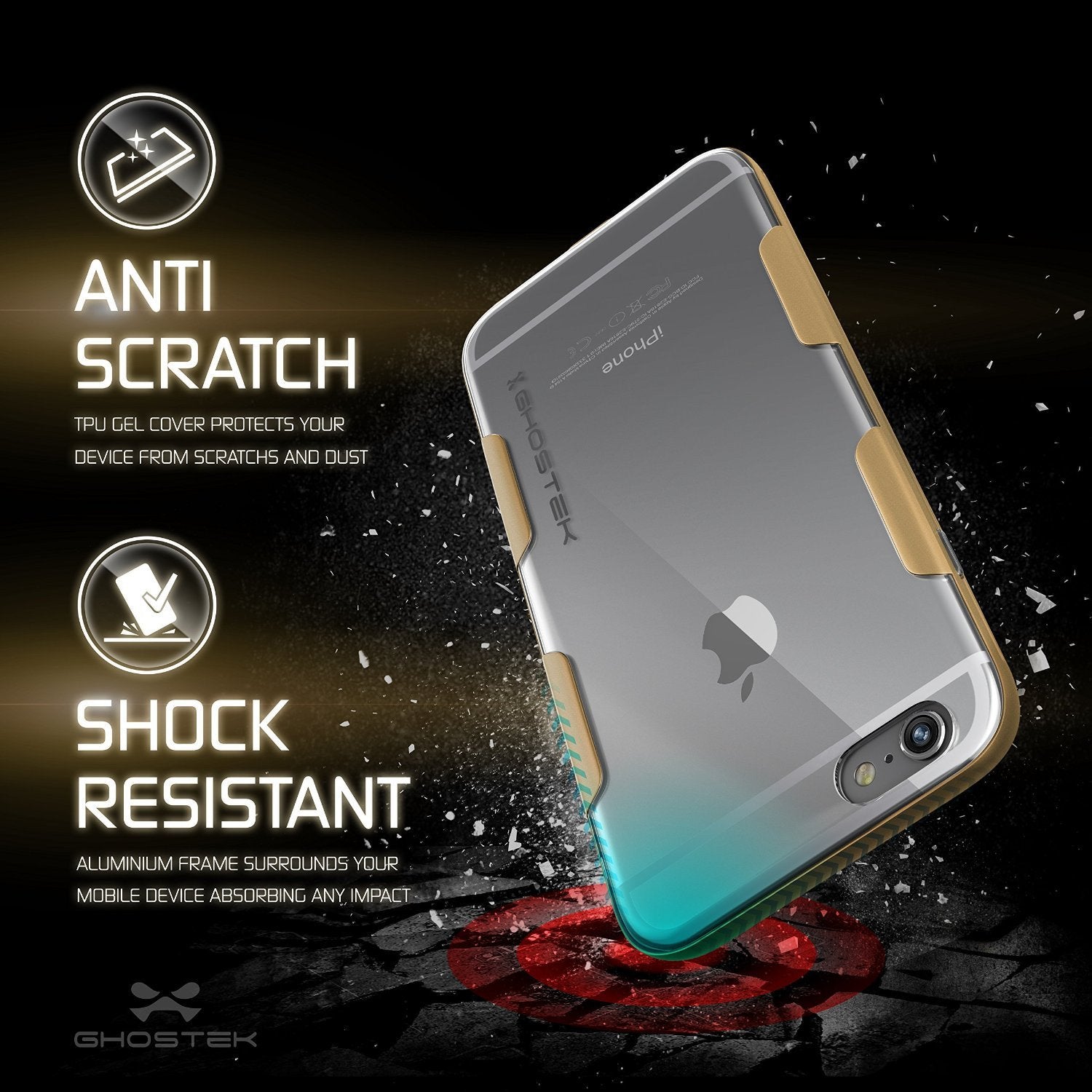 iPhone 6s Plus Case Gold Ghostek Cloak, Slim Protective Armor w/ Tempered Glass | Lifetime Warranty