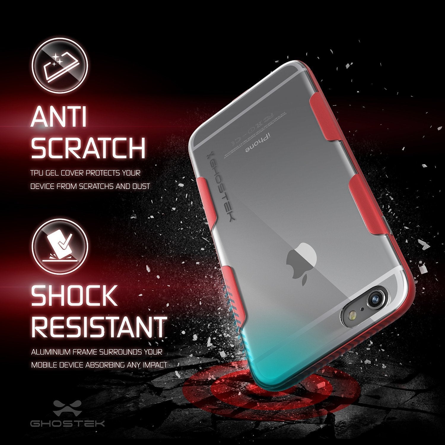 iPhone 6s Plus Case Red Ghostek Cloak, Slim Protective Armor w/ Tempered Glass | Lifetime Warranty