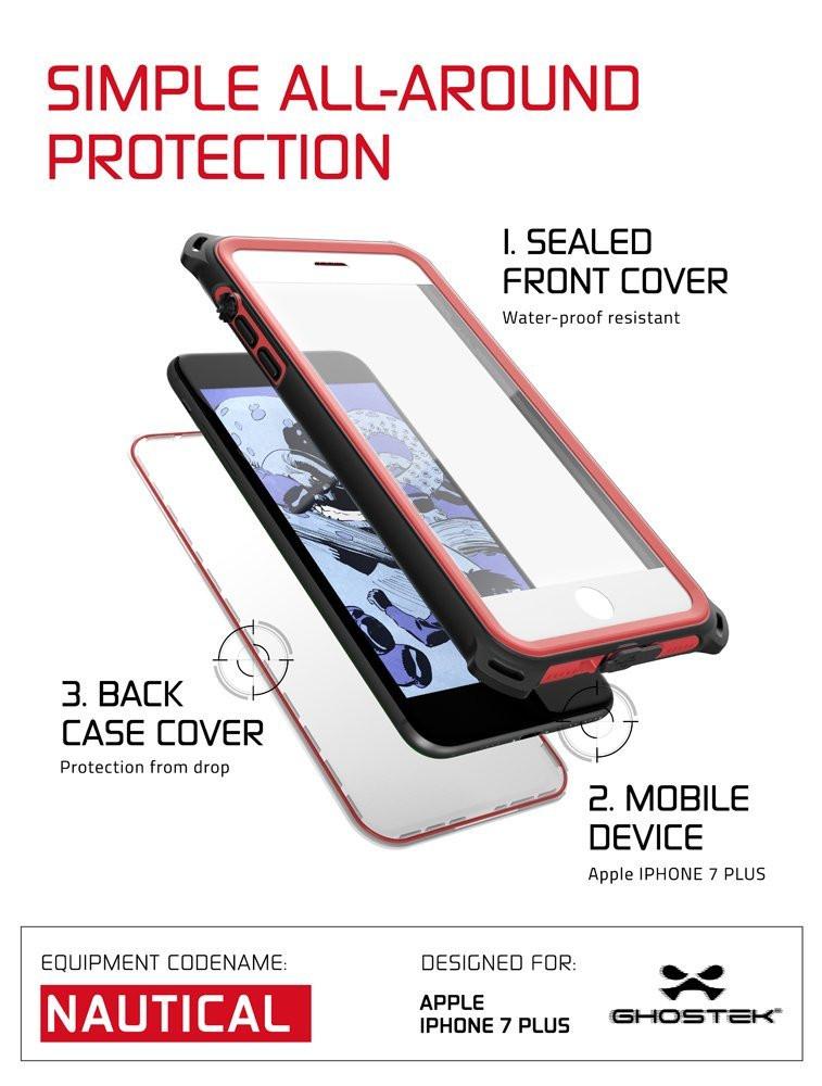 iPhone 7+ Plus Waterproof Case, Ghostek Nautical Series for iPhone 7+ Plus | Slim Underwater Protection | Adventure Duty | Swimming (Red)