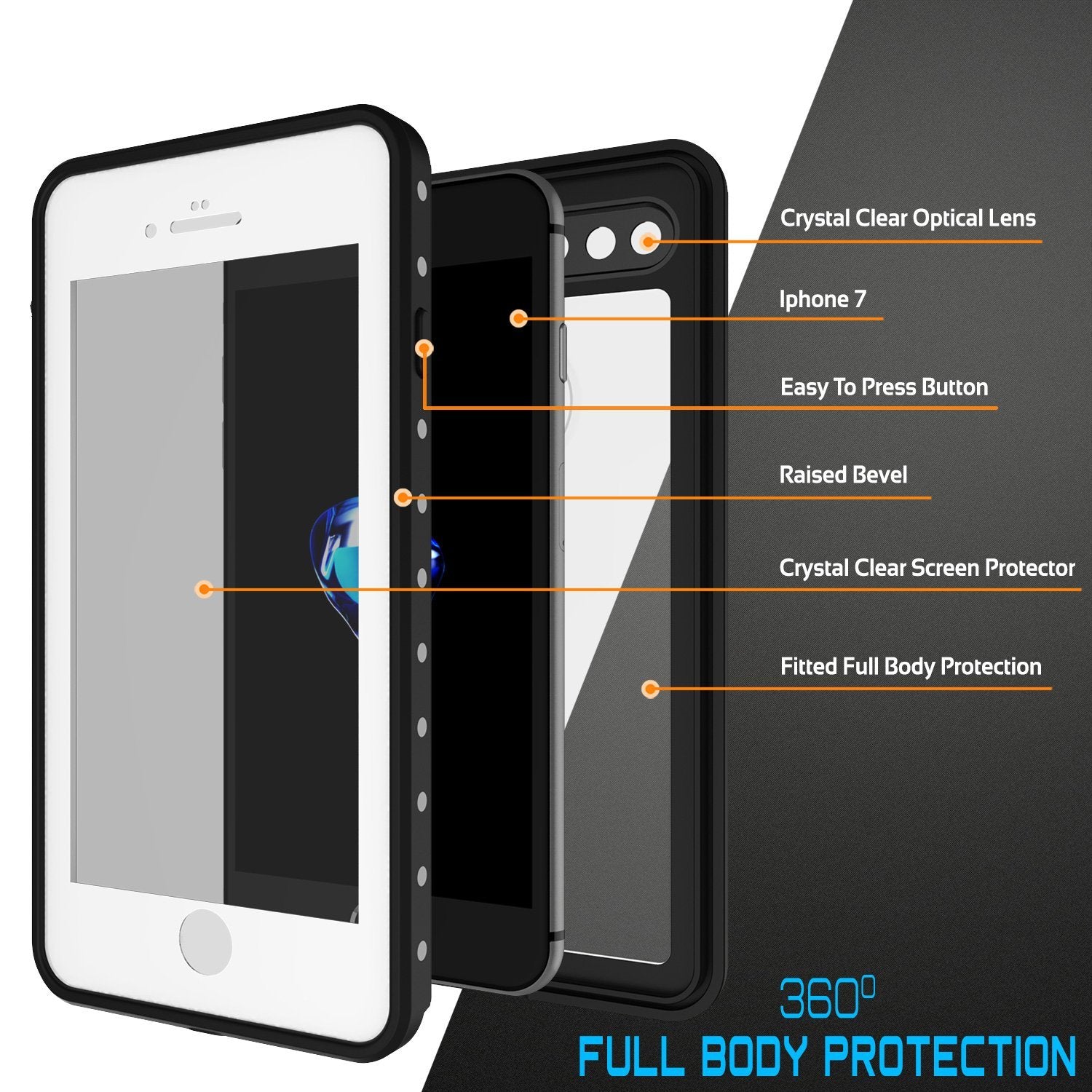iPhone 8+ Plus Waterproof Case, Punkcase [StudStar Series]Slim fit ,Clear