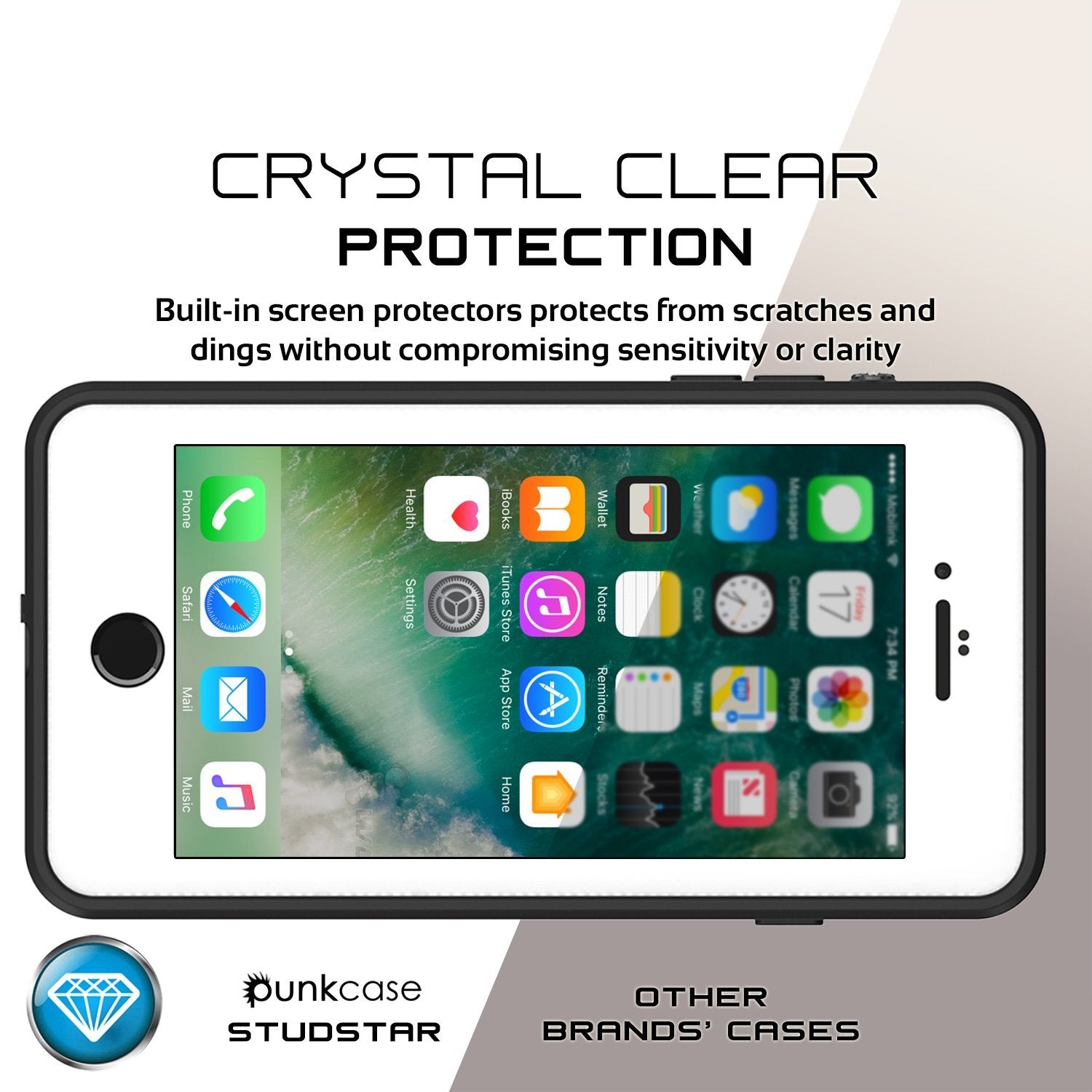 iPhone 8+ Plus Waterproof IP68 Case, Punkcase [Clear] [StudStar Series] [Slim Fit] [Dirtproof]