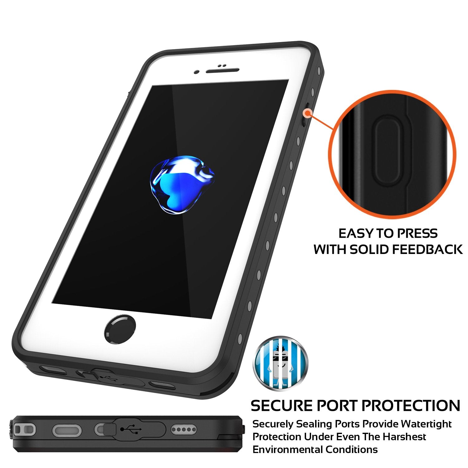 iPhone 7+ Plus Waterproof IP68 Case, Punkcase [Clear] [StudStar Series] [Slim Fit] [Dirtproof]