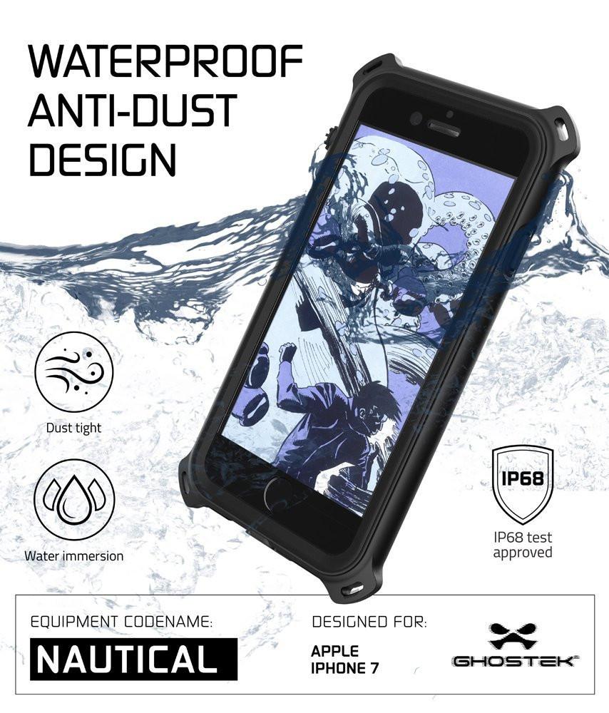 iPhone 7 Waterproof Case, Ghostek Nautical Series for iPhone 7 | Slim Underwater Protection | Ultra Fit | Swimming (Black)