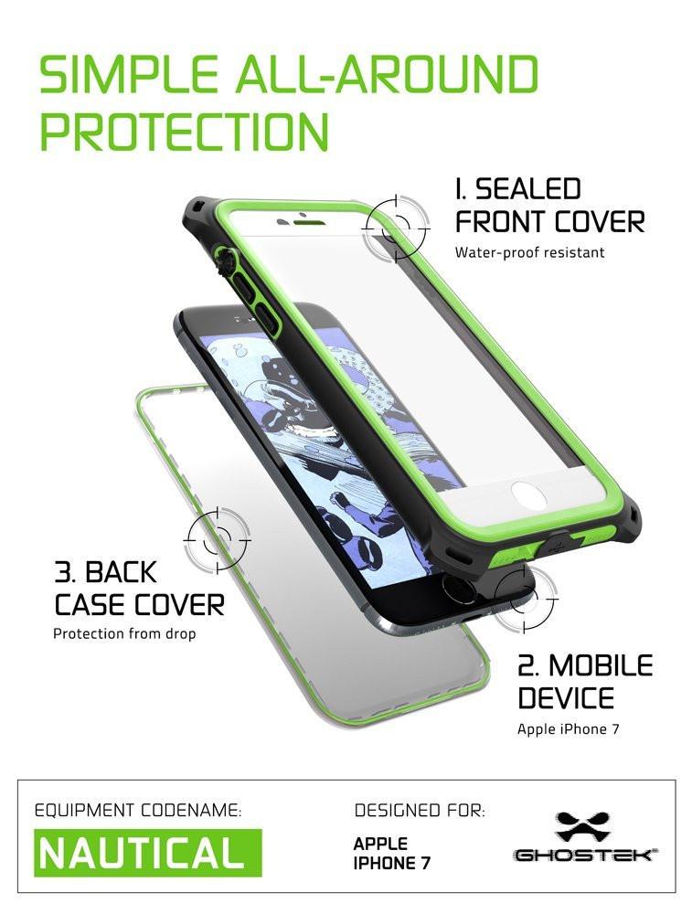 iPhone 7 Waterproof Case, Ghostek Nautical Series for iPhone 7 | Slim Underwater Protection| Adventure Duty | Ultra Fit | Swimming (Green)