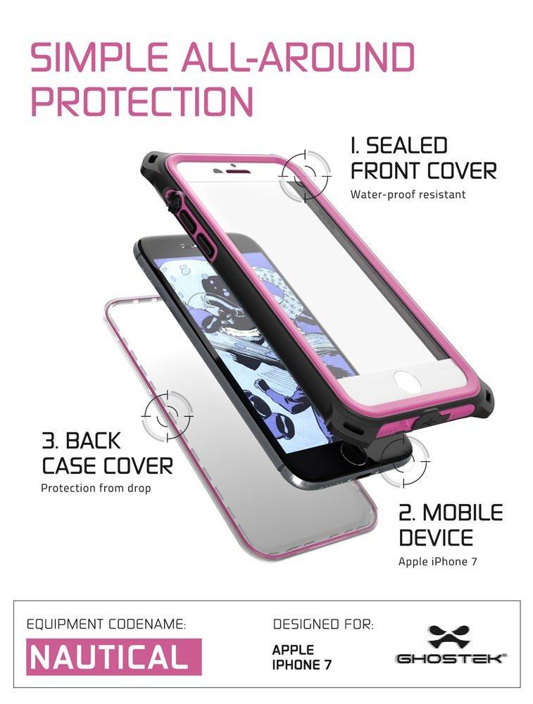 iPhone 7 Waterproof Case, Ghostek Nautical Series for iPhone 7 | Slim Underwater Protection | Adventure Duty | Ultra Fit | Swimming (Pink)