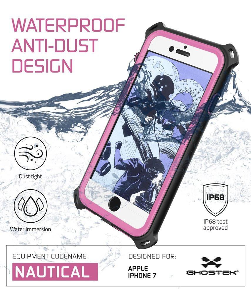 iPhone 7 Waterproof Case, Ghostek Nautical Series for iPhone 7 | Slim Underwater Protection | Adventure Duty | Ultra Fit | Swimming (Pink)