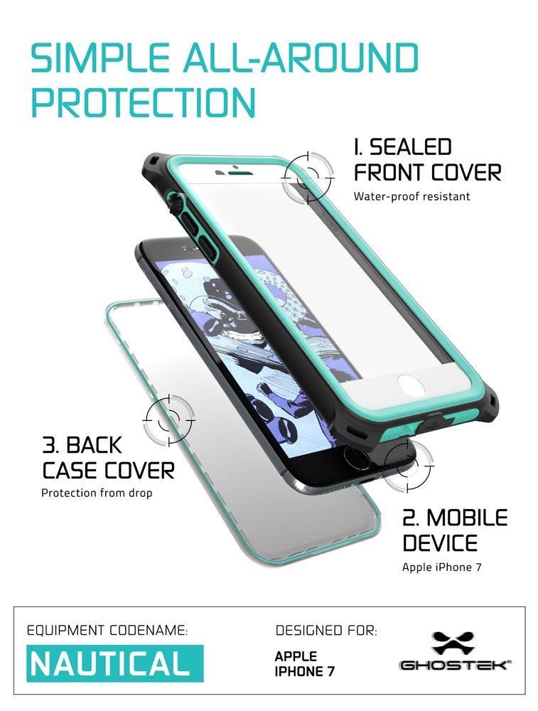 iPhone 7 Waterproof Case, Ghostek Nautical Series for iPhone 7 | Slim Underwater Protection | Adventure Duty | Ultra Fit | Swimming (Teal)