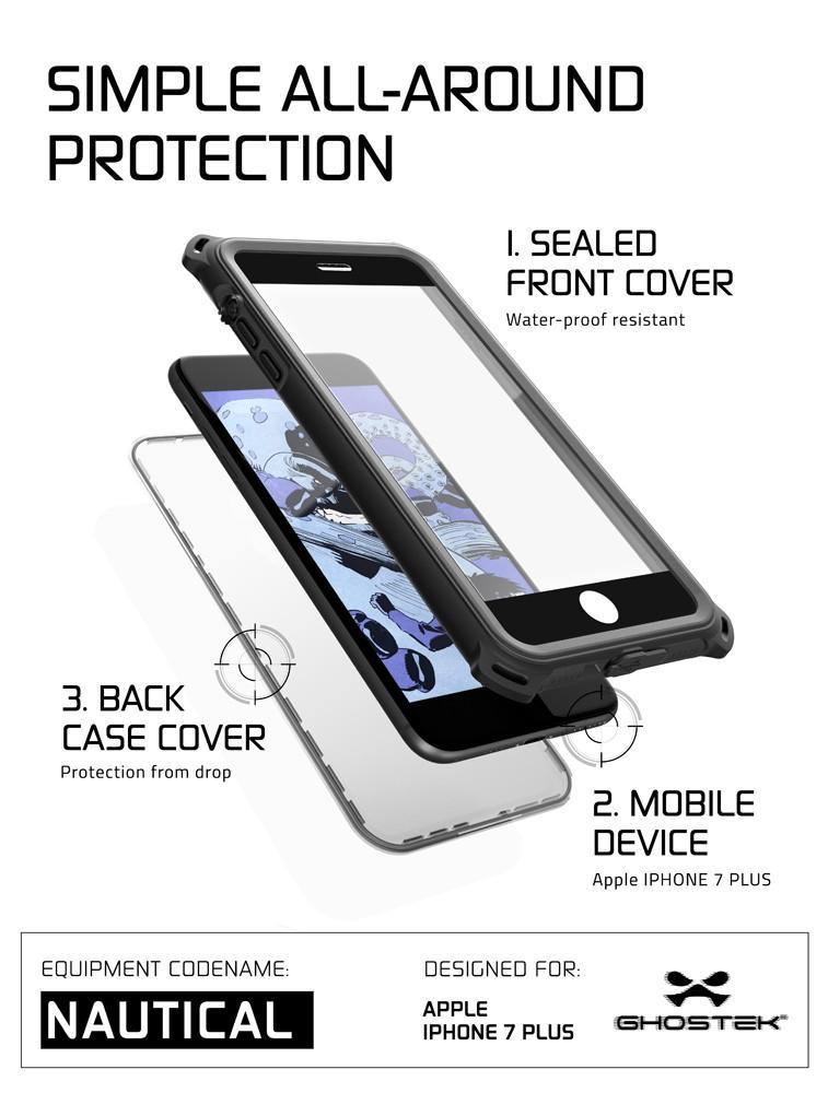 iPhone 7 Plus Waterproof Case, Ghostek Nautical Series for Apple iPhone 7 Plus | Slim Underwater Protection | Shockproof | Dirt-proof | Snow-proof | Protective | Adventure Duty | Swimming |  Black