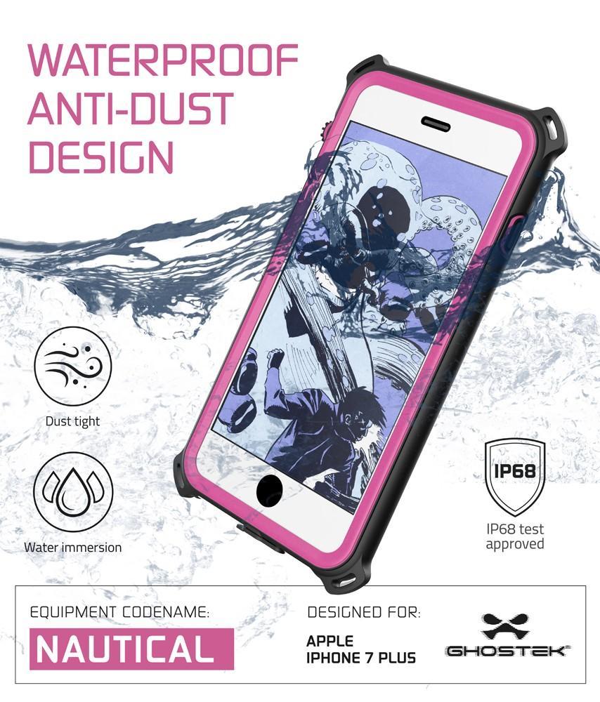 iPhone 7 Plus Waterproof Case, Ghostek Nautical Series for Apple iPhone 7 Plus | Slim Underwater Protection | Shockproof | Dirt-proof | Snow-proof | Protective | Adventure Duty | Swimming | Pink