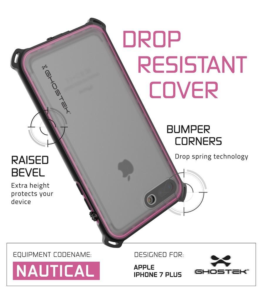iPhone 7 Plus Waterproof Case, Ghostek Nautical Series for Apple iPhone 7 Plus | Slim Underwater Protection | Shockproof | Dirt-proof | Snow-proof | Protective | Adventure Duty | Swimming | Pink