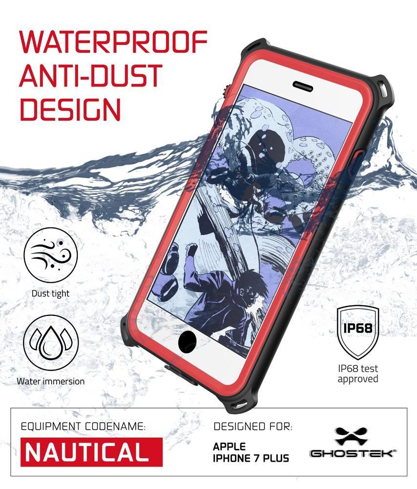 iPhone 7 Plus Waterproof Case, Ghostek Nautical Series for Apple iPhone 7 Plus | Slim Underwater Protection | Shockproof | Dirt-proof | Snow-proof | Protective | Adventure Duty | Swimming |  Red