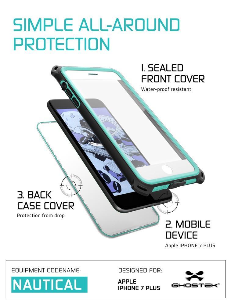 iPhone 7 Plus Waterproof Case, Ghostek Nautical Series for Apple iPhone 7 Plus | Slim Underwater Protection | Shockproof | Dirt-proof | Snow-proof | Protective | Adventure Duty | Swimming |  Teal