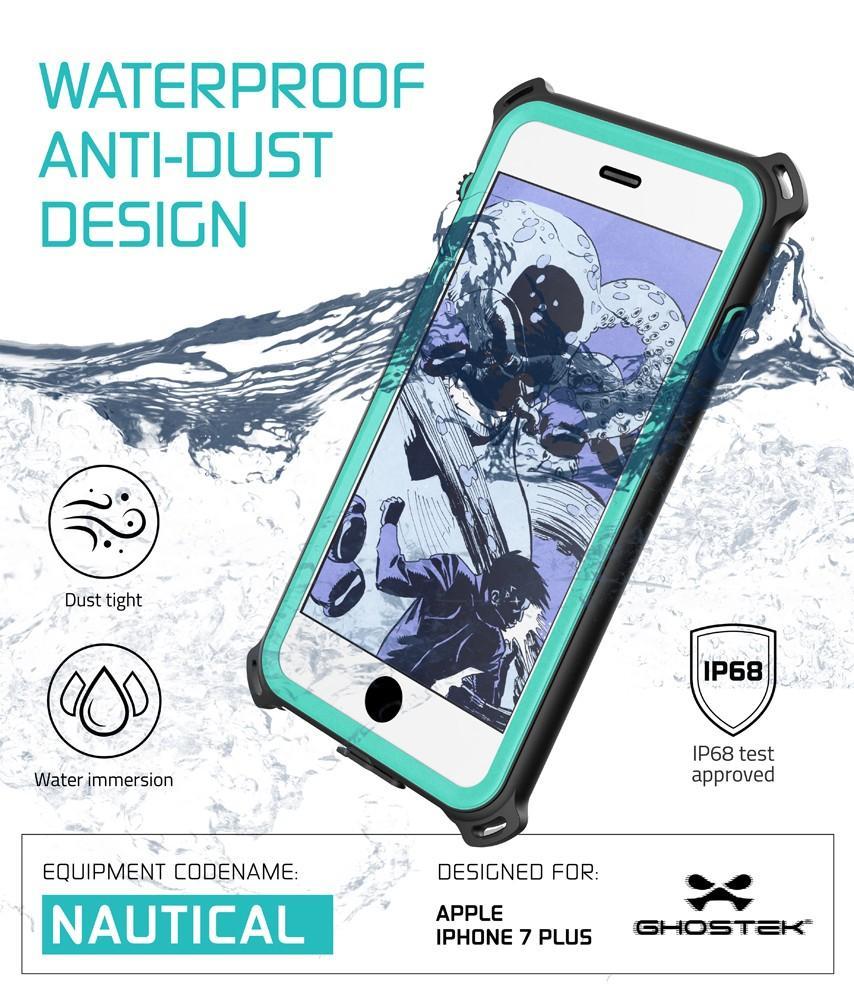 iPhone 7 Plus Waterproof Case, Ghostek Nautical Series for Apple iPhone 7 Plus | Slim Underwater Protection | Shockproof | Dirt-proof | Snow-proof | Protective | Adventure Duty | Swimming |  Teal