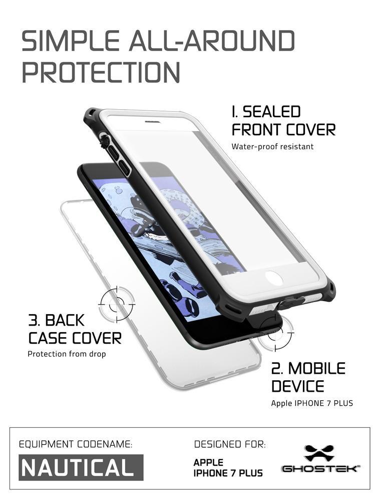 iPhone 7 Plus Waterproof Case, Ghostek Nautical Series for Apple iPhone 7 Plus | Slim Underwater Protection | Shockproof | Dirt-proof | Snow-proof | Protective | Adventure Duty | Swimming | White