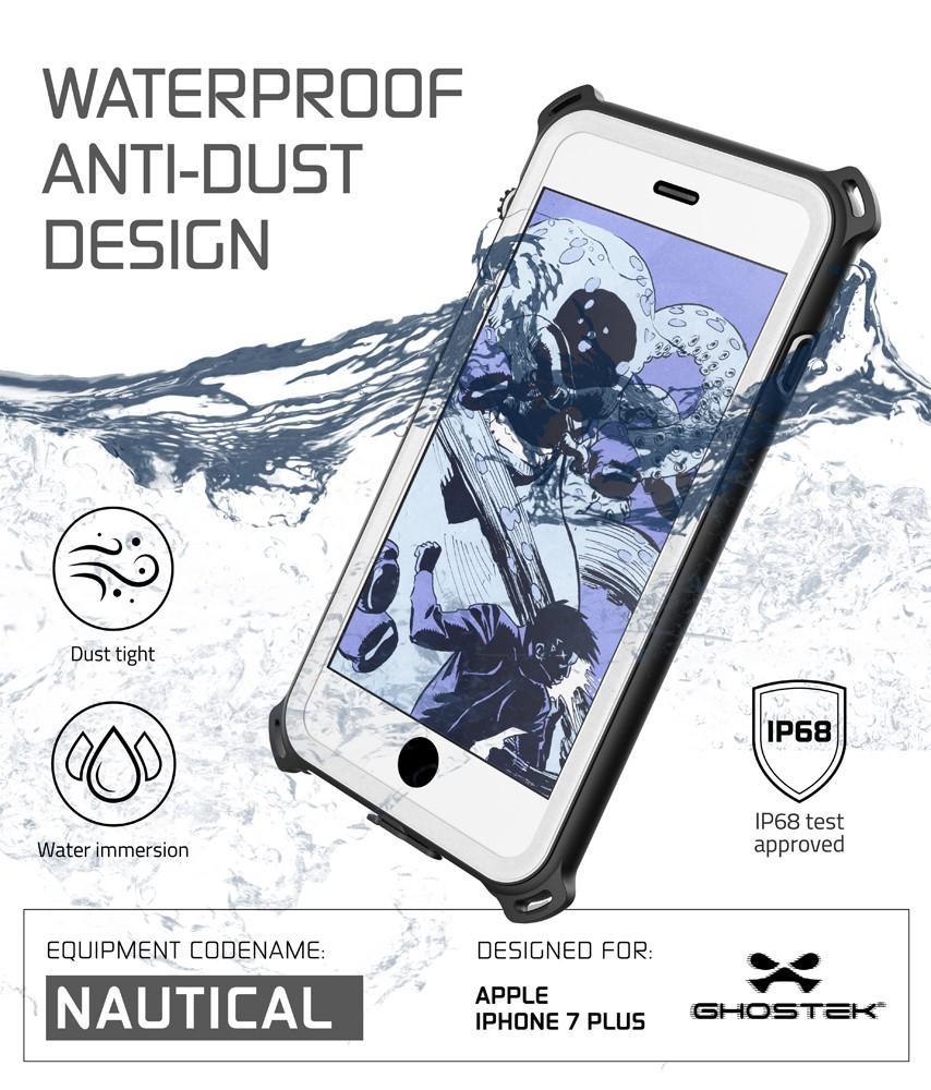 iPhone 7 Plus Waterproof Case, Ghostek Nautical Series for Apple iPhone 7 Plus | Slim Underwater Protection | Shockproof | Dirt-proof | Snow-proof | Protective | Adventure Duty | Swimming | White