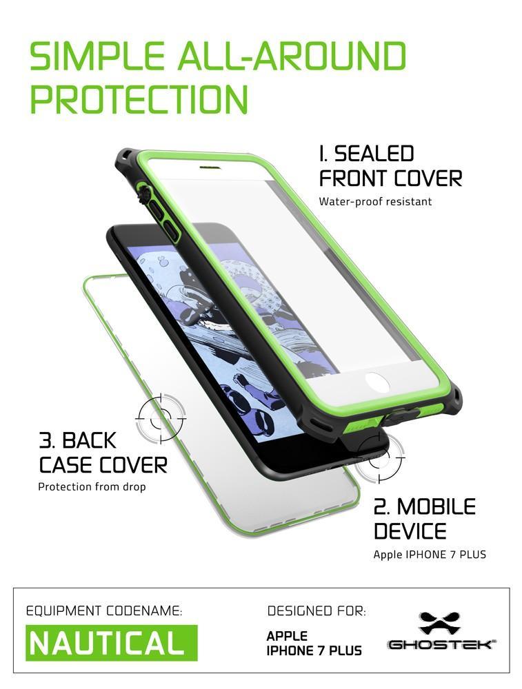 iPhone 7 Plus Waterproof Case, Ghostek Nautical Series for Apple iPhone 7 Plus | Slim Underwater Protection | Shockproof | Dirt-proof | Snow-proof | Protective | Adventure Duty | Swimming |  GREEN