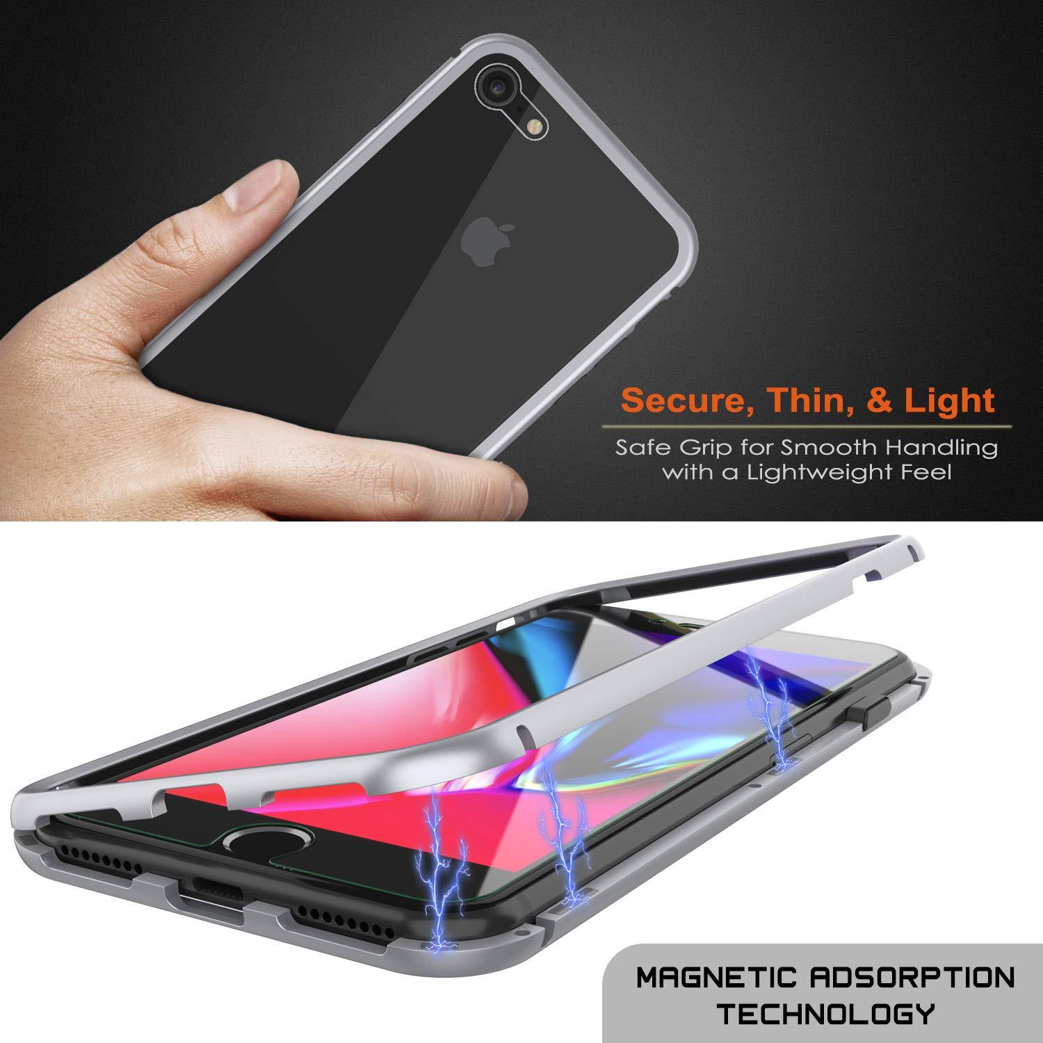 iPhone 7 Case, Punkcase Magnetix 2.0 Protective TPU Cover W/ Tempered Glass Screen Protector [Silver]