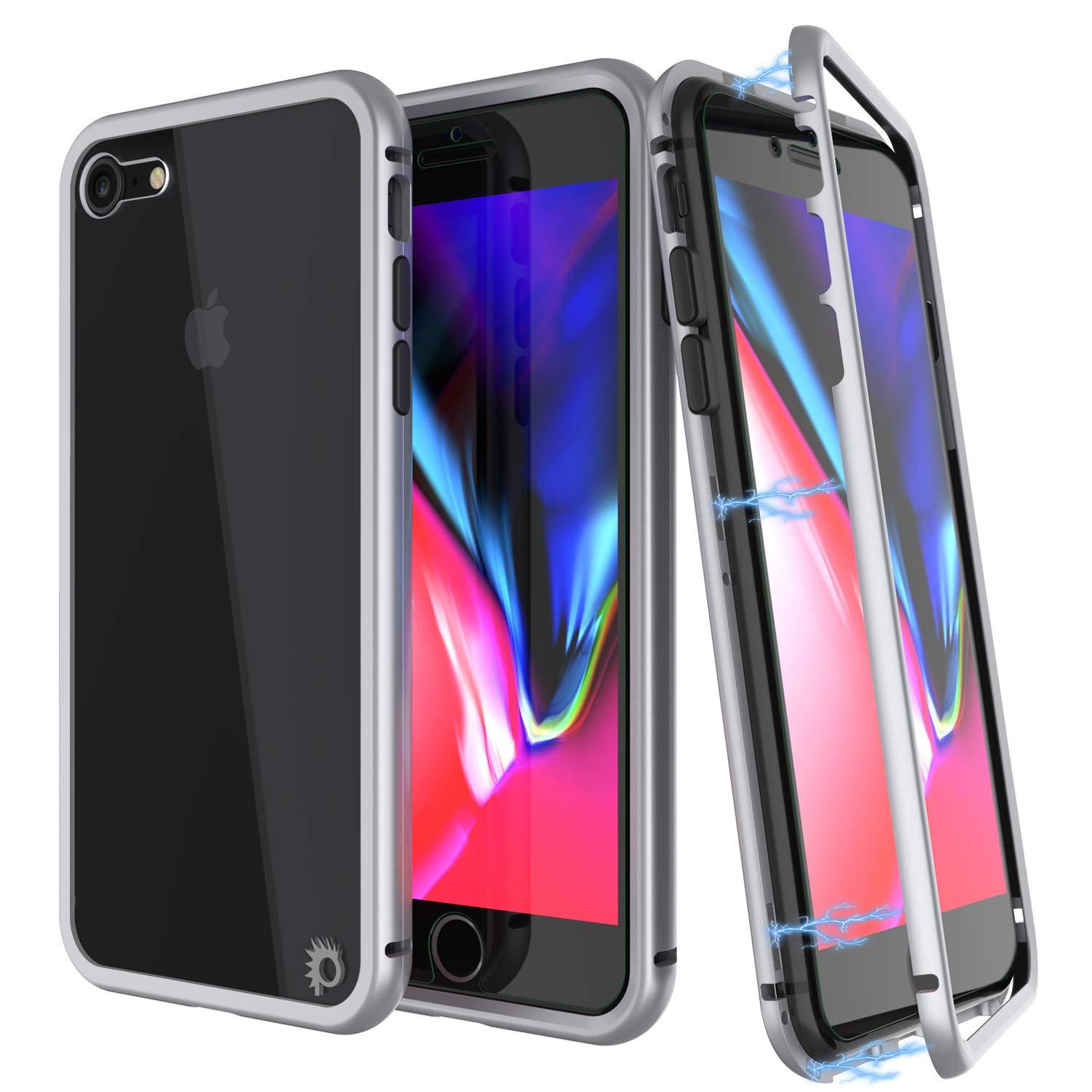 iPhone 8 Case, Punkcase Magnetix 2.0 Protective TPU Cover W/ Tempered Glass Screen Protector [Silver]