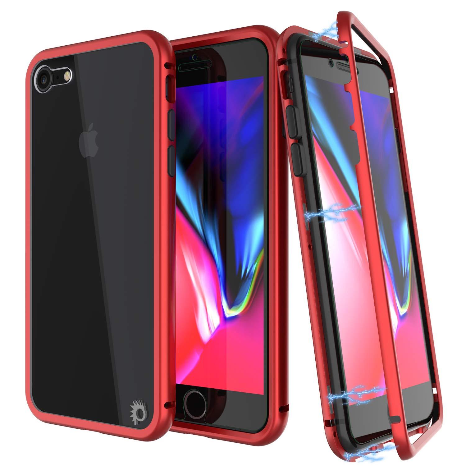 iPhone 7 Case, Punkcase Magnetix 2.0 Protective TPU Cover W/ Tempered Glass Screen Protector [Red]