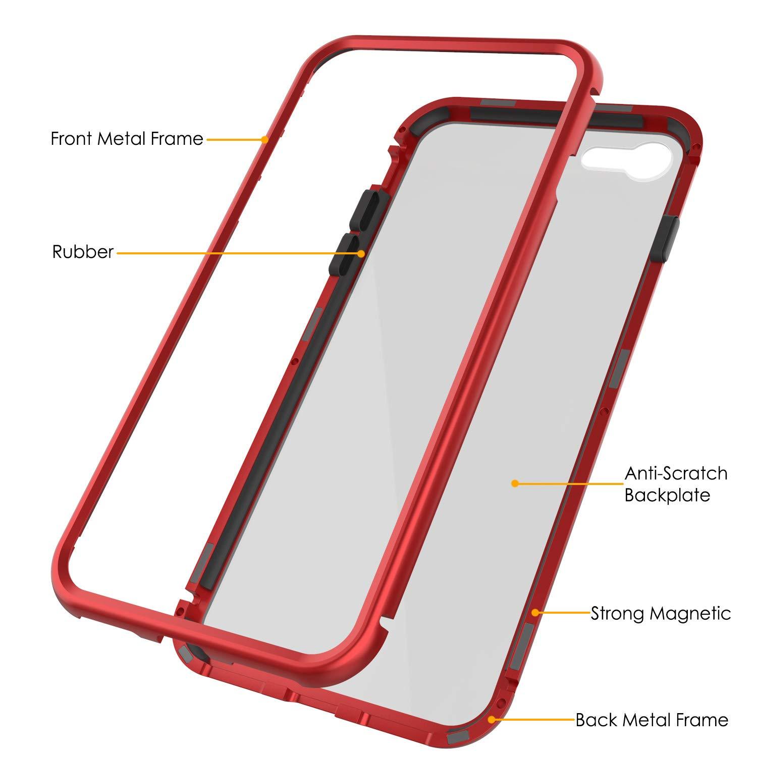 iPhone 8 Case, Punkcase Magnetix 2.0 Protective TPU Cover W/ Tempered Glass Screen Protector [Red]