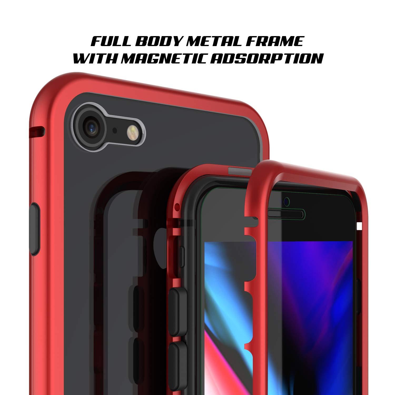 iPhone 7 Case, Punkcase Magnetix 2.0 Protective TPU Cover W/ Tempered Glass Screen Protector [Red]