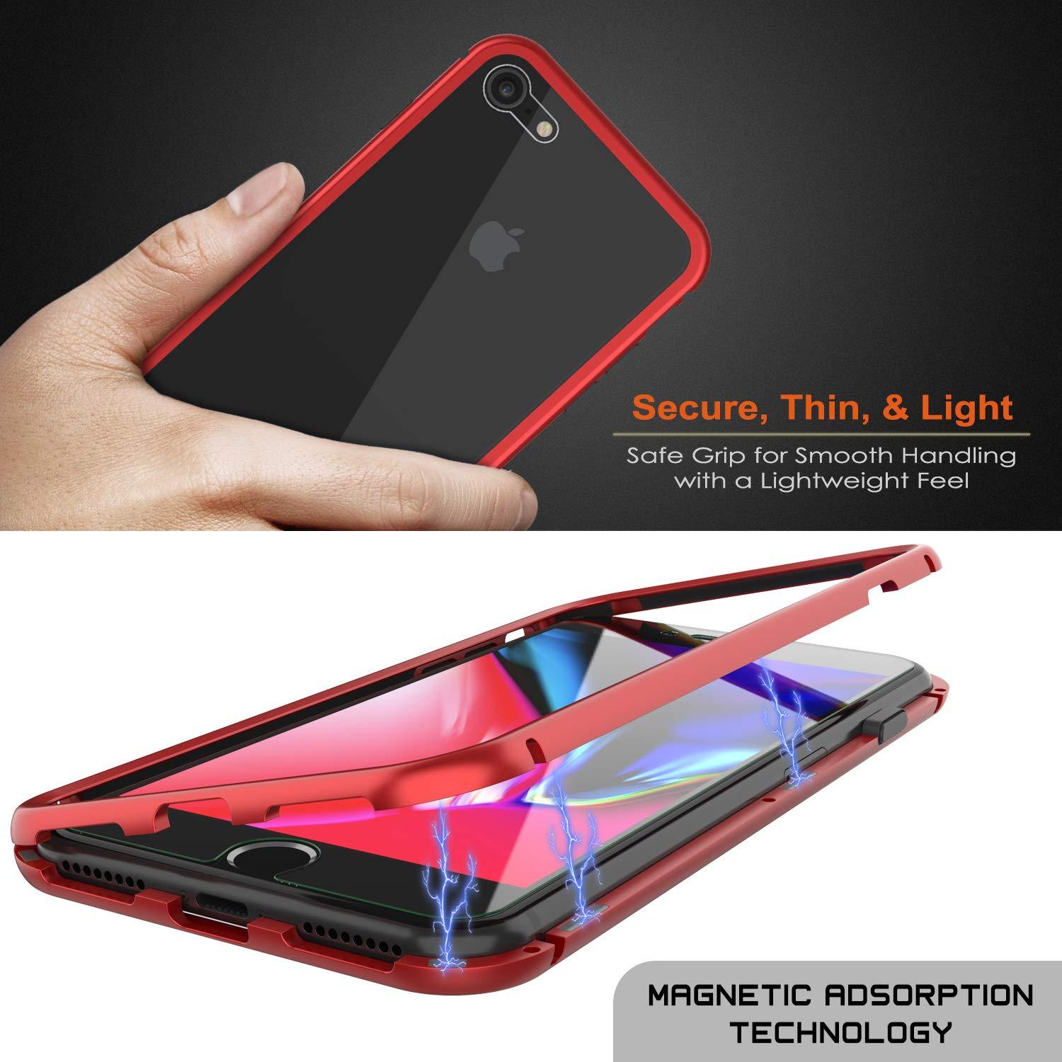 iPhone 7 Case, Punkcase Magnetix 2.0 Protective TPU Cover W/ Tempered Glass Screen Protector [Red]