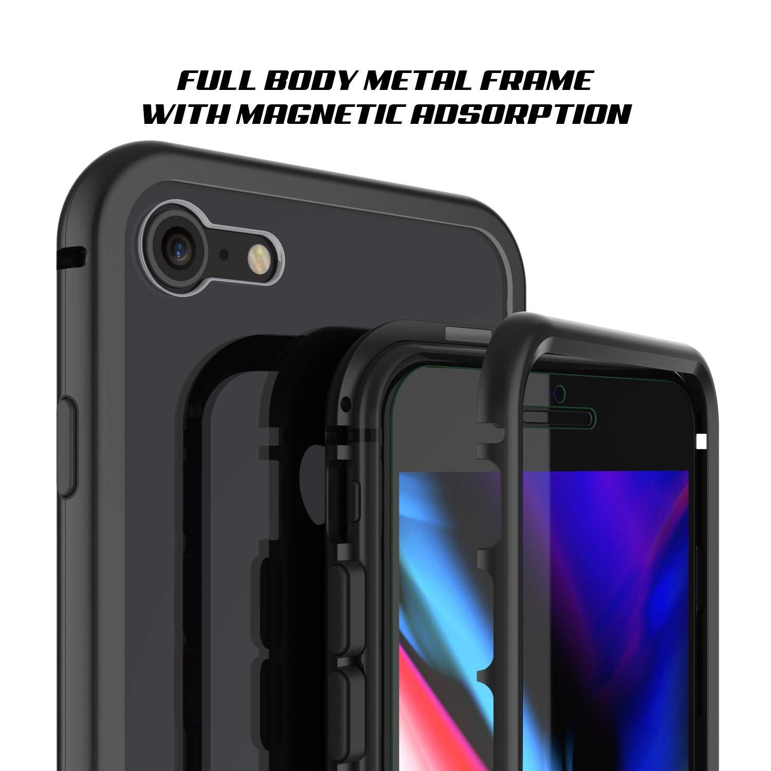 iPhone 8 Case, Punkcase Magnetix 2.0 Protective TPU Cover W/ Tempered Glass Screen Protector [Black]