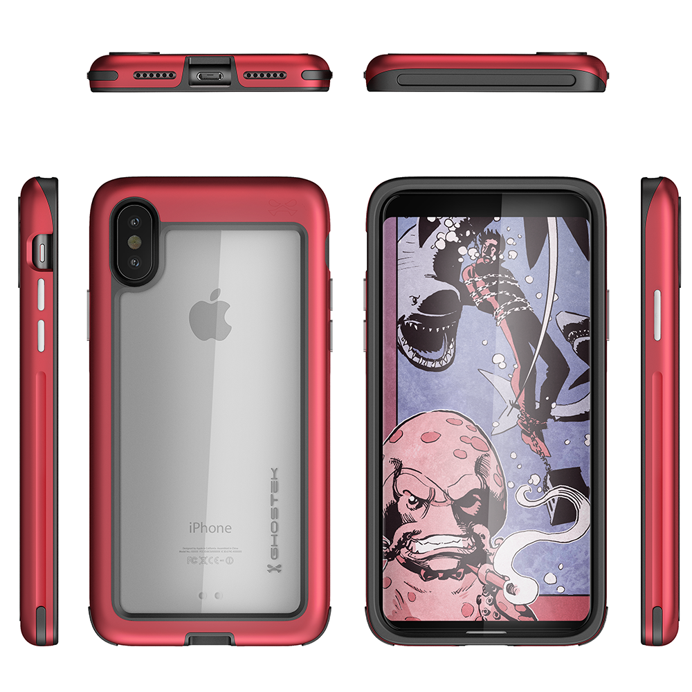 iPhone X Case, Ghostek Atomic Slim Fit with wireless Charging, Red