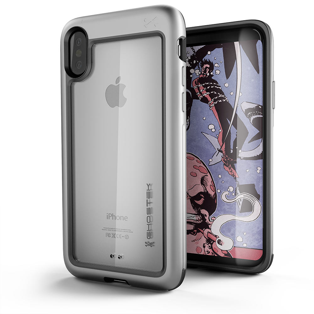 iPhone X Case, Ghostek Atomic Slim Fit with wireless Charging, silver
