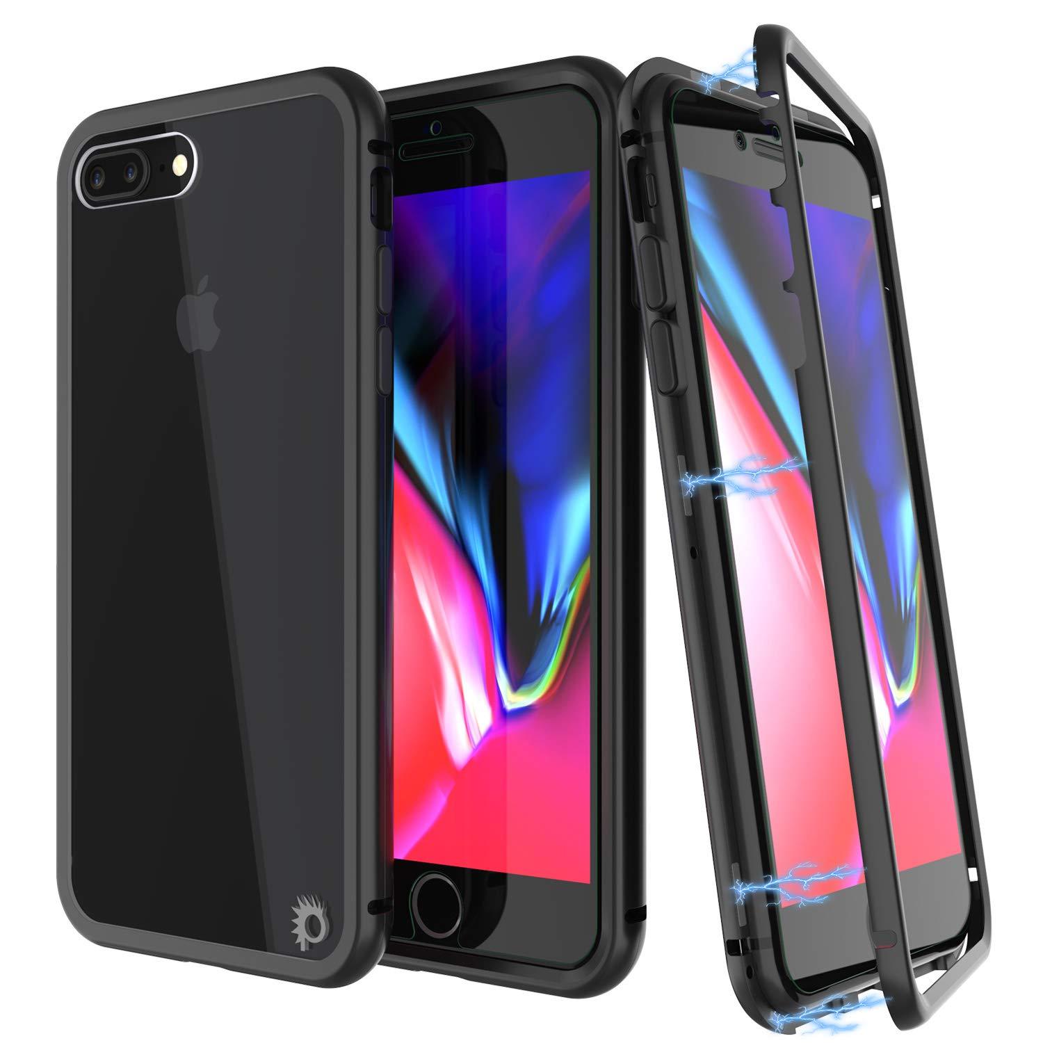 iPhone 7+ Plus Case, Punkcase Magnetix 2.0 Protective TPU Cover W/ Tempered Glass Screen Protector [Black]