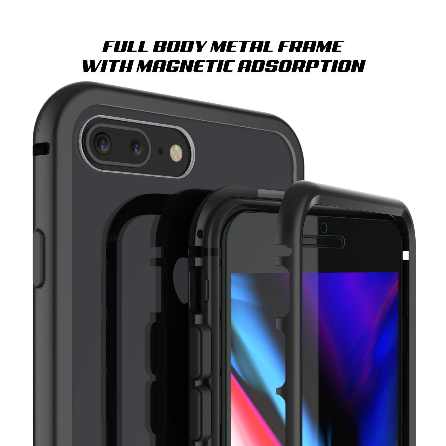 iPhone 8+ Plus Case, Punkcase Magnetix 2.0 Protective TPU Cover W/ Tempered Glass Screen Protector [Black]