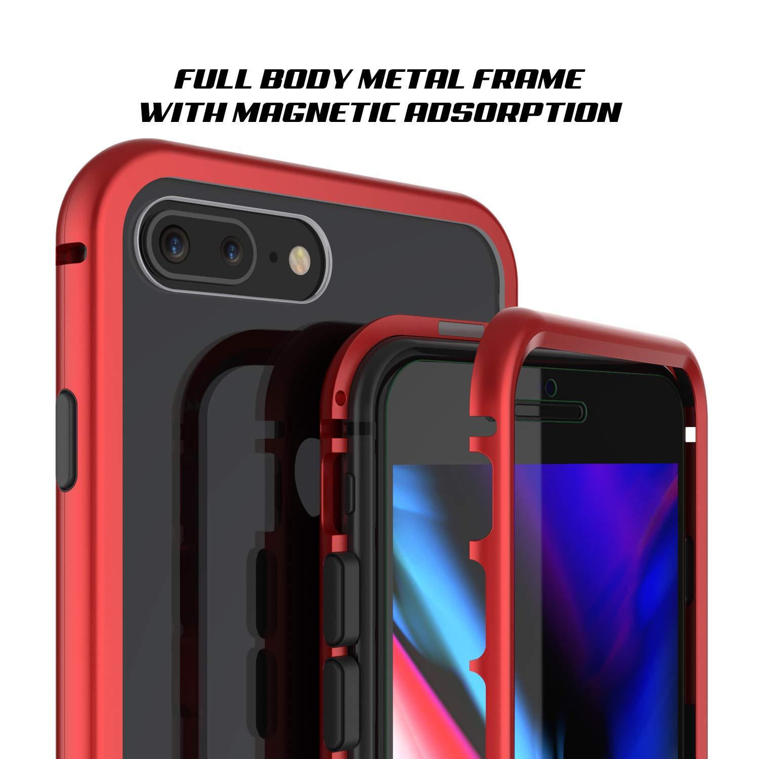 iPhone 7+ Plus Case, Punkcase Magnetix 2.0 Protective TPU Cover W/ Tempered Glass Screen Protector [Red]