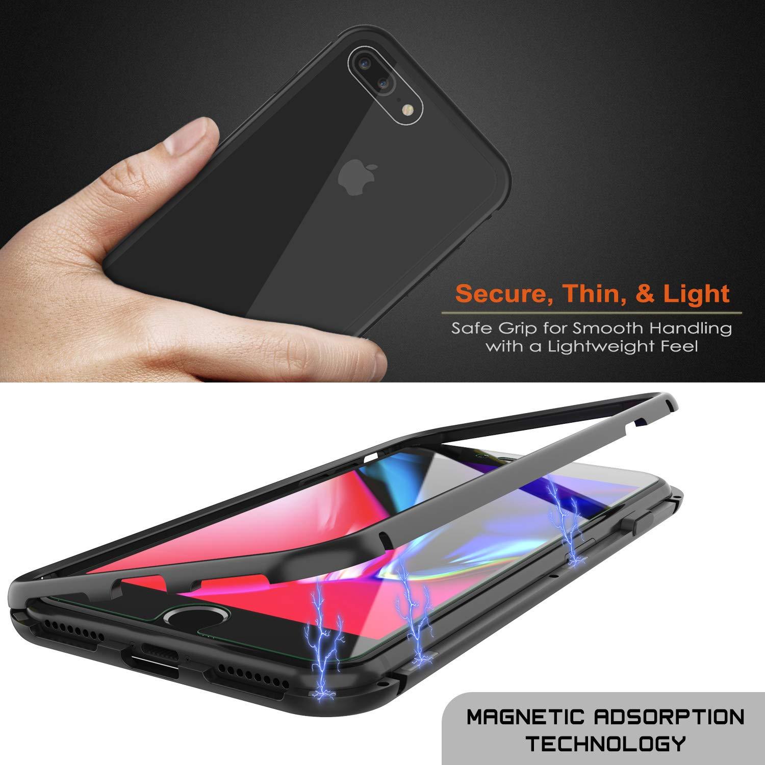 iPhone 7+ Plus Case, Punkcase Magnetix 2.0 Protective TPU Cover W/ Tempered Glass Screen Protector [Black]