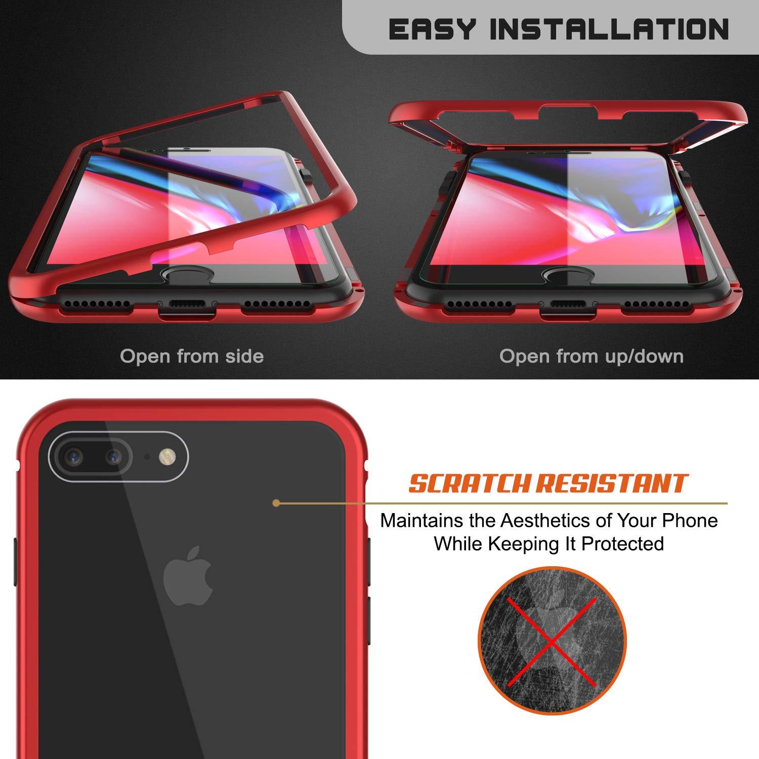 iPhone 8+ Plus Case, Punkcase Magnetix 2.0 Protective TPU Cover W/ Tempered Glass Screen Protector [Red]