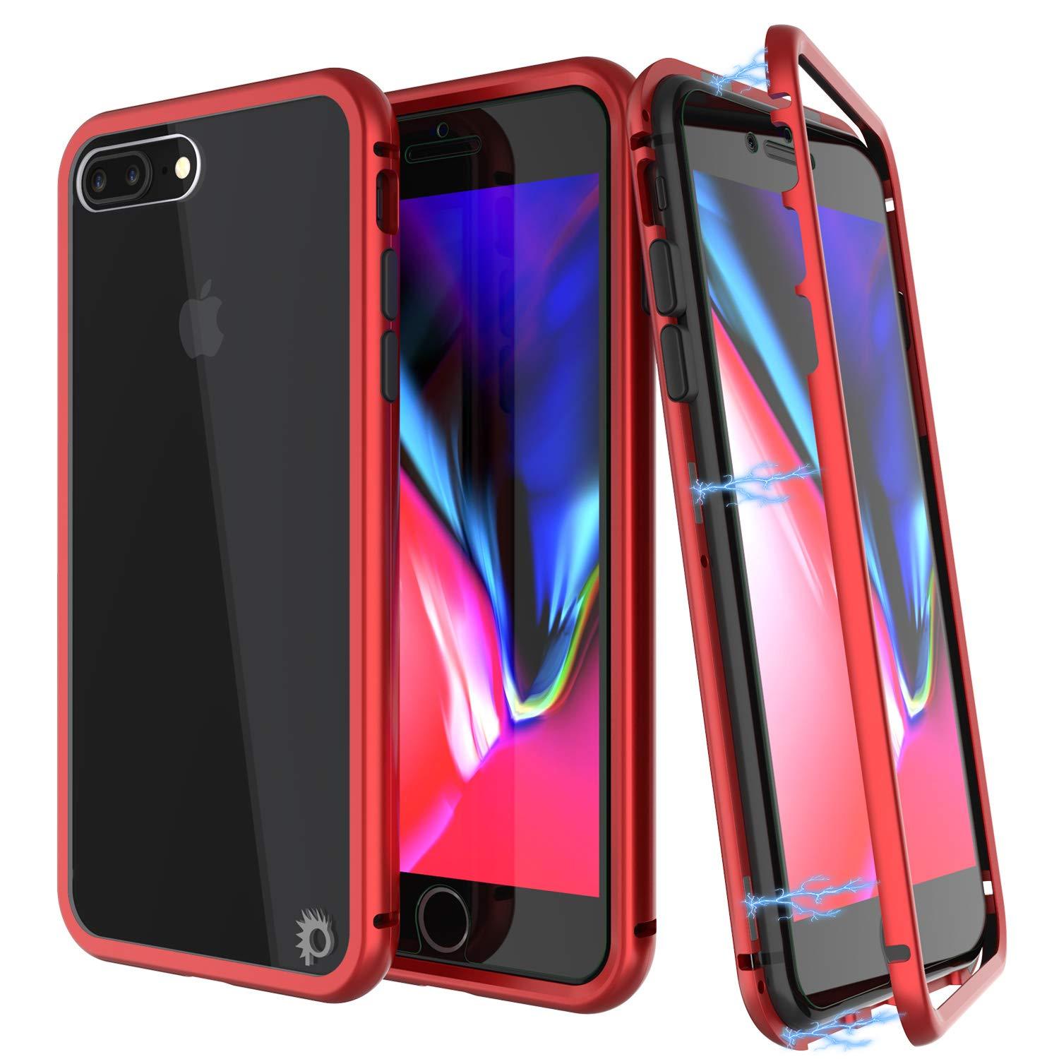 iPhone 7+ Plus Case, Punkcase Magnetix 2.0 Protective TPU Cover W/ Tempered Glass Screen Protector [Red]